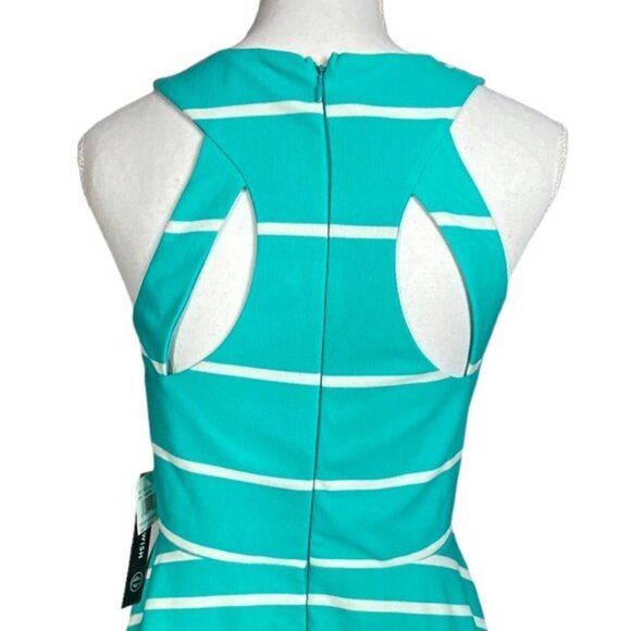 As U Wish Cut Out Skater Dress Mini Flare Stripe Floral White Teal Junior Large - Picture 12 of 16